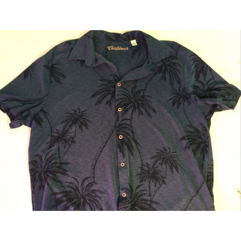 Caribbean Hawaiian Button Up Shirt Men's‎ XL Palm Trees Beach Short Sleeve